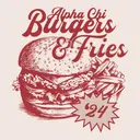 Alpha Chi Retro Vintage Burgers & Fries Food Snack Script Design for Date Party for Sorority 