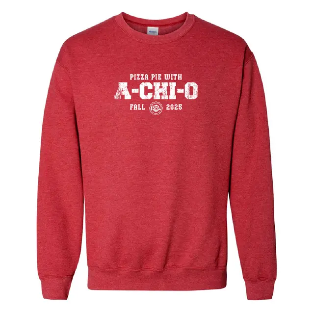 Alpha Chi Omega Distressed Text Pizza Pie Philanthropy Crewneck 2