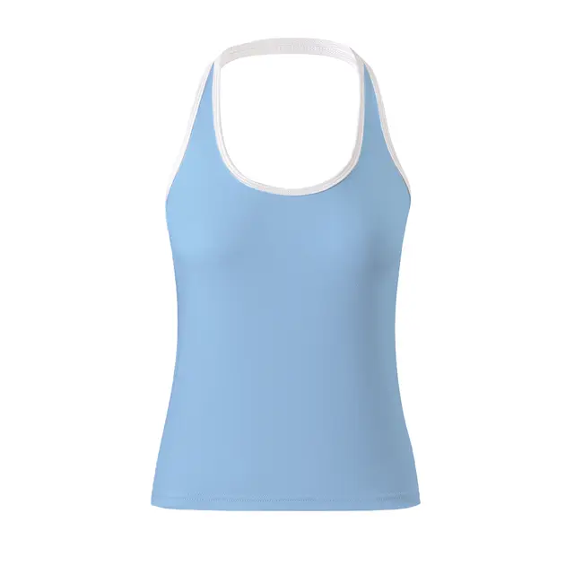 Fresh Prints Shelby Backless Halter Top Light Blue White mto Front