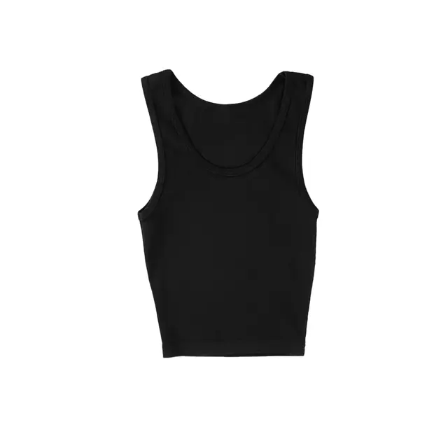 3380GD-Cotton-Spandex-2x1-Rib-Crop-Tank-Black-Front