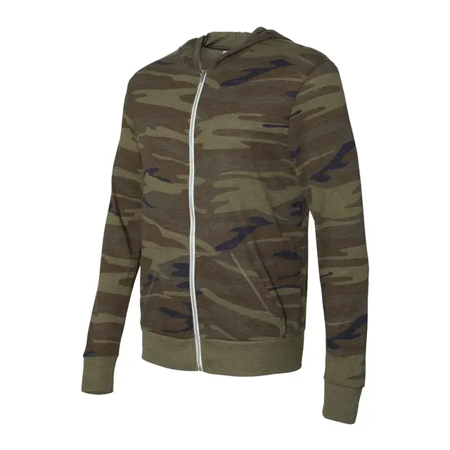 Alternative Unisex Eco-Jersey Zip Hoodie aa1970 Camo Eco True Olive Left
