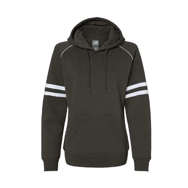 Customizable J America Women's Varsity Fleece Piped Hooded Sweatshirt 8645 Black Front