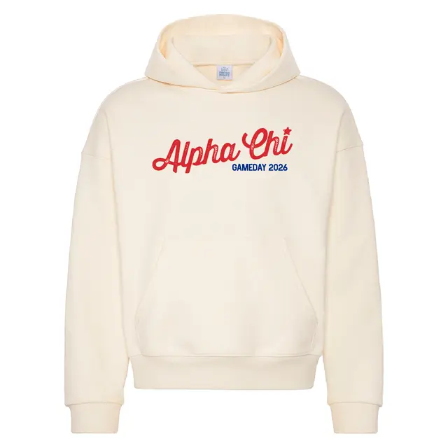 Alpha Chi Omega Bold Script Text Game Day Hoodie 2