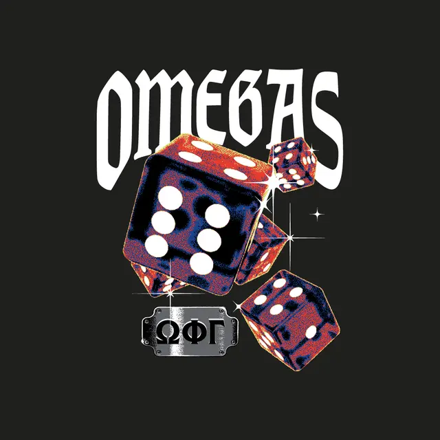 Omega Phi Gamma Dice and Bold Font PR Shirt