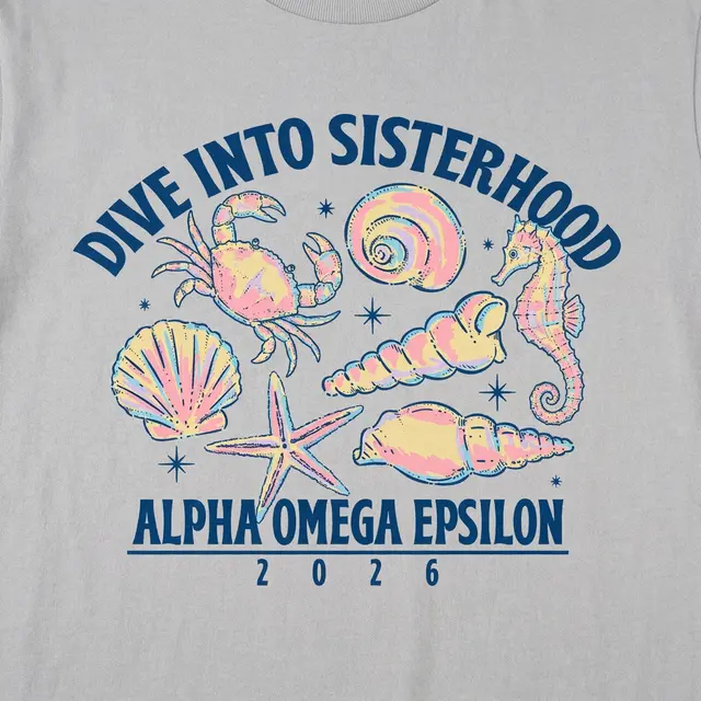 Alpha Omega Epsilon Seaside Shells Illustration Sweater