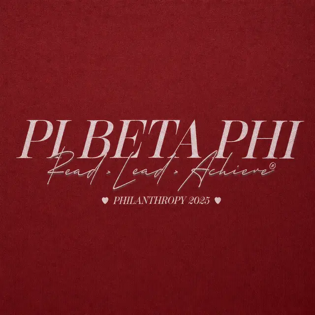 Pi Beta Phi Pi Beta Phi Read Lead Achieve Serif and Script Text with Hearts in White Design for Date Party for Sorority 