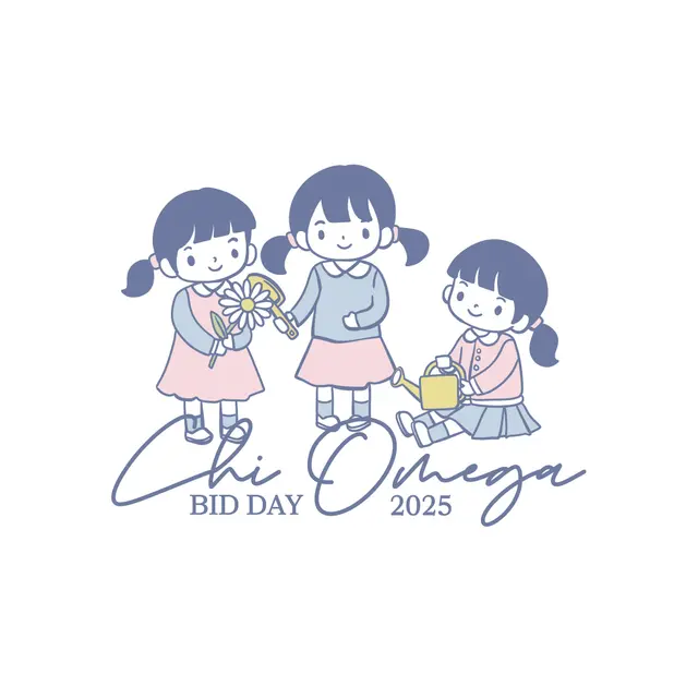 Chi Omega Cute Trio Illustration Bid Day Shirt