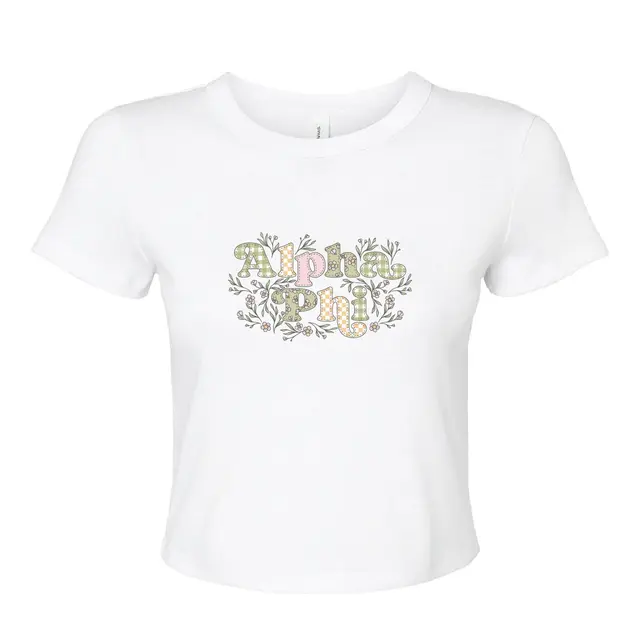 Alpha Phi Checkered Floral Text PR Shirt 2