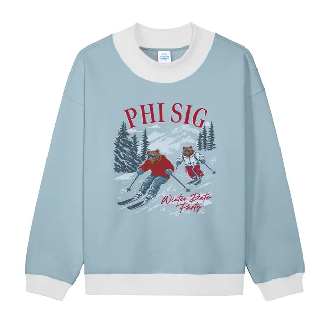 Phi Sigma Kappa Skiing Bear Illustration Date Party Sweater 2