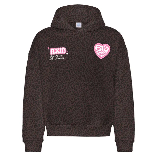 Alpha Xi Delta Pink Heart Leopard Pattern Big Little Reveal Hoodie 2