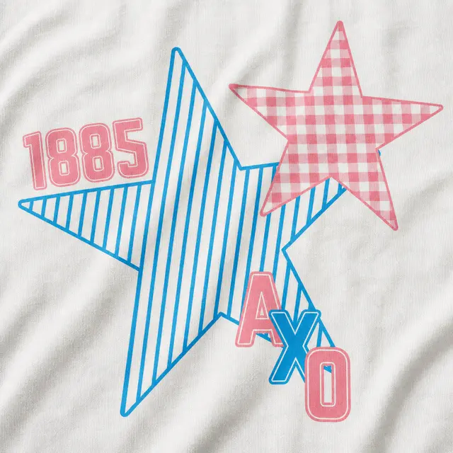 Alpha Chi Omega Alpha Chi Omega Checkered or Line Pattern on Stars in Blue and Pink Design for Sorority 