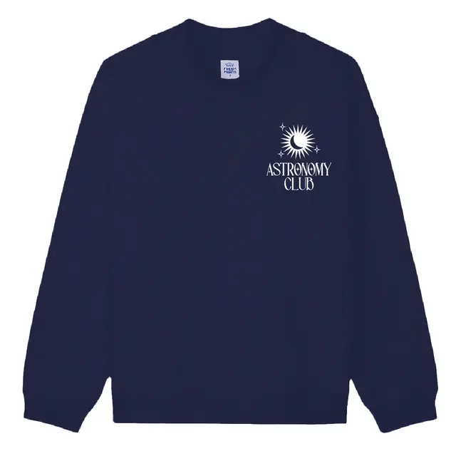 Astronomy Club Crescent Moon and Starry Text PR Crewneck 2