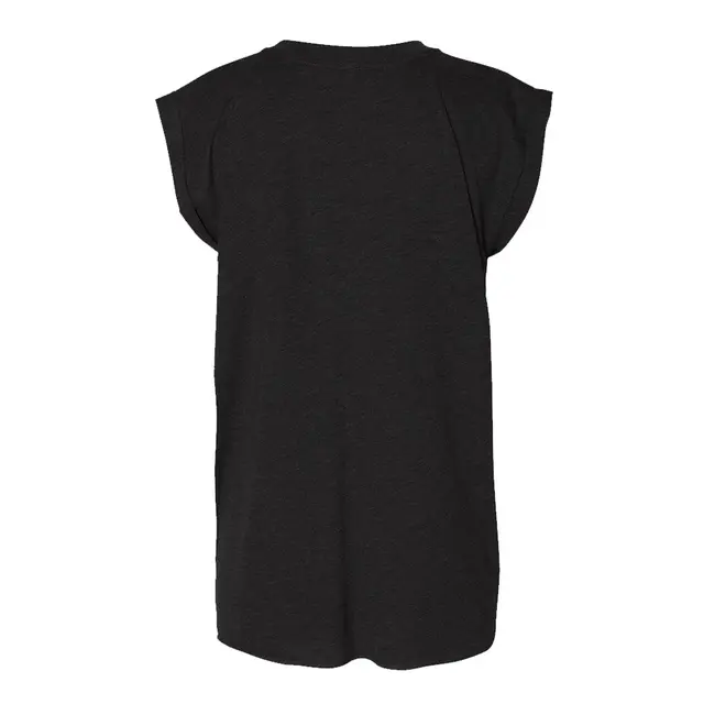 Customizable Bella + Canvas Ladies' Flowy Muscle T-Shirt with Rolled Cuff 8804 Dark Gry Heather Back