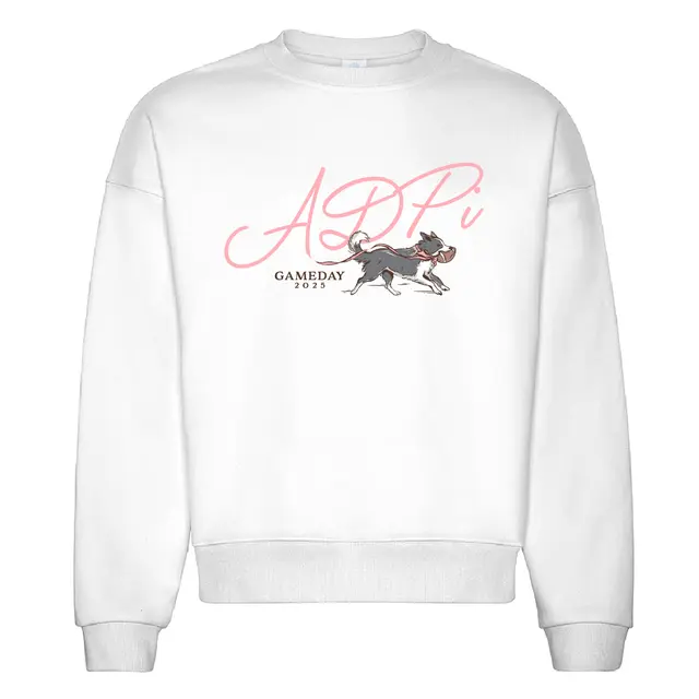 Alpha Delta Pi Playful Dog Illustration Game Day Sweater 2