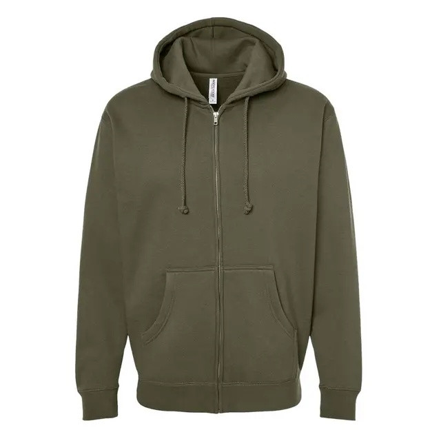 Independent Trading Co. Unisex Heavyweight Full-Zip Hooded Sweatshirt Army Front