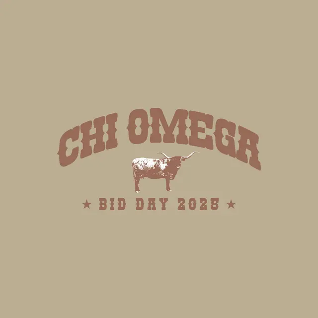 Chi Omega Western Font Texas Longhorn Graphic Bid Day Shirt