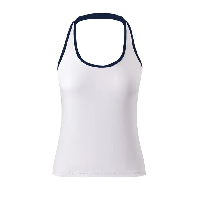 Fresh Prints Shelby Backless Halter Top White Navy mto Front