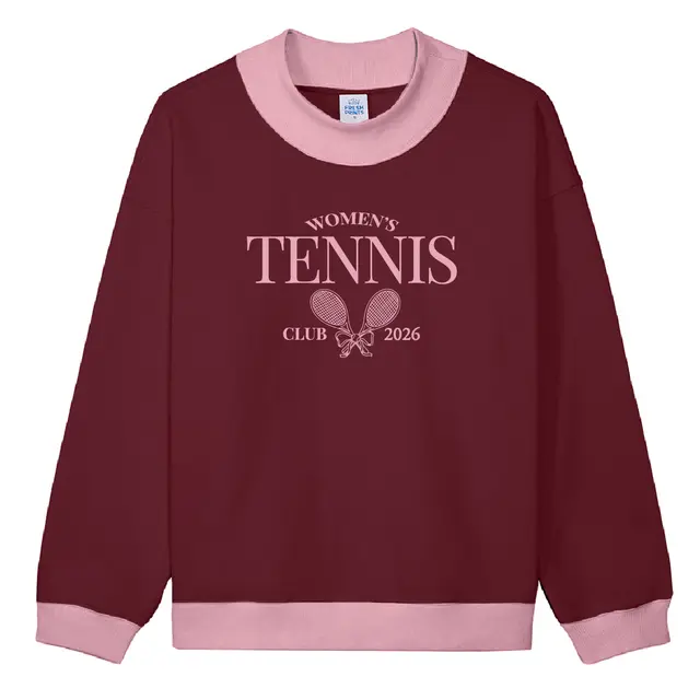 Women's Tennis Club Pink Texts and Rackets Graphic PR Sweater 2