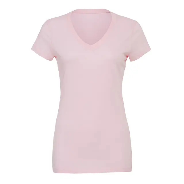 Bella + Canvas Ladies' Jersey Short-Sleeve V-Neck T-Shirt b6005 Pink Front