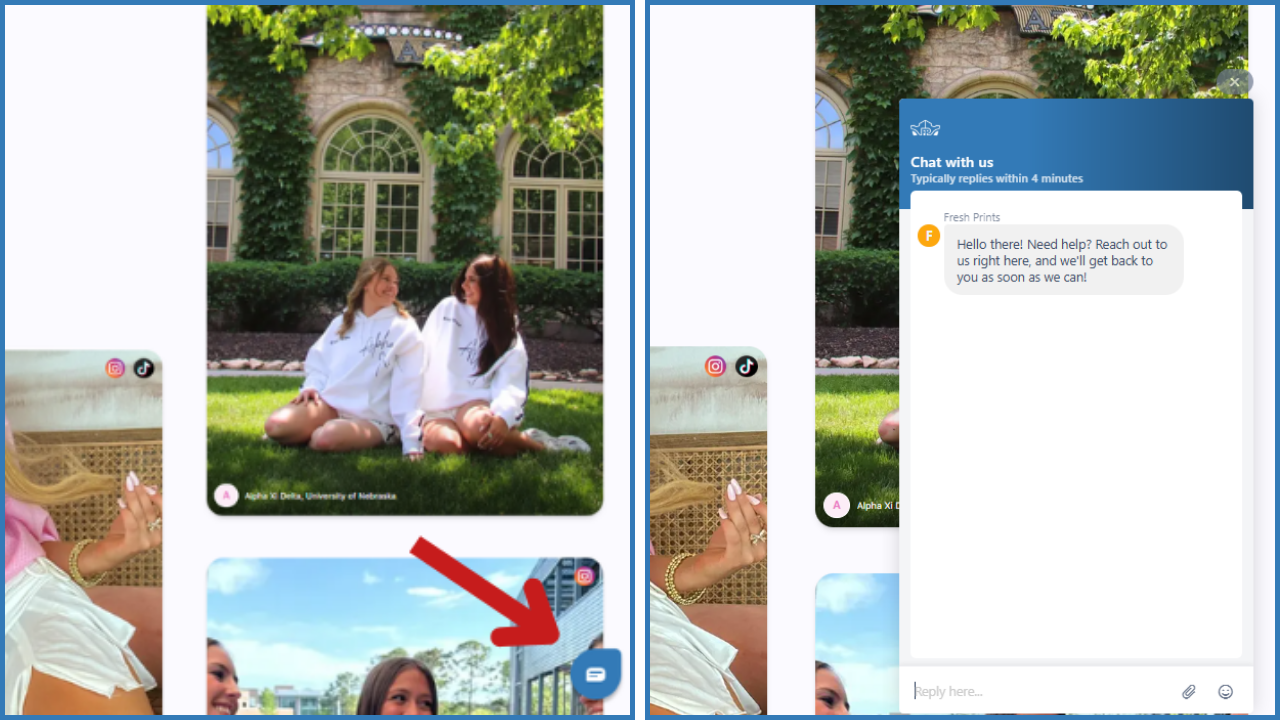 Fresh Prints Chat Bot on Website Available Any Time