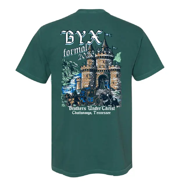 Beta Upsilon Chi Castle with Gothic Font Illustration Formal Shirt 2