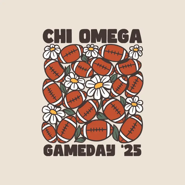 Chi Omega Football and Daisies Game Day Crewneck