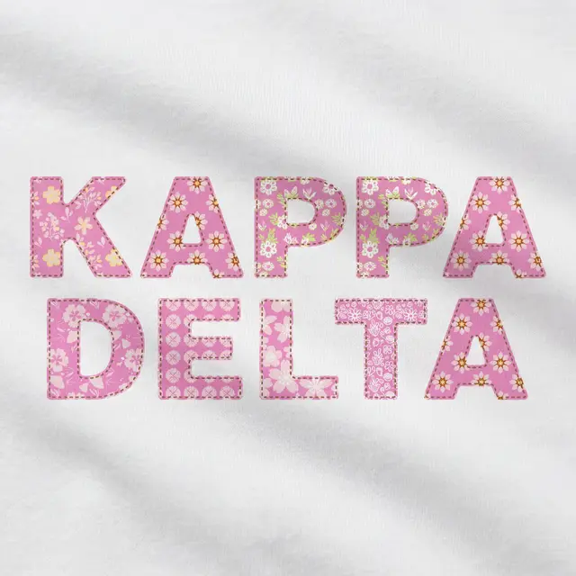 Kappa Delta Kappa Delta Cute Flower Text with Floral Patterns and Stitching in Pink Design for Sorority