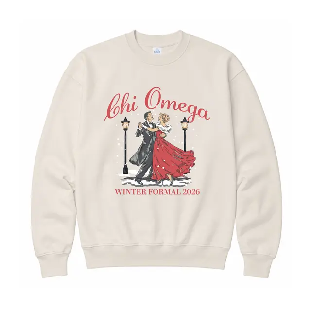 Chi Omega Dancing Couple Snowy Scene Formal Crewneck 2