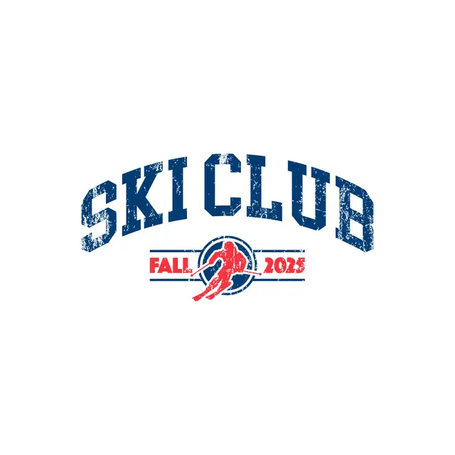Ski Club Bold Lettering with Skier Illustration PR Crewneck