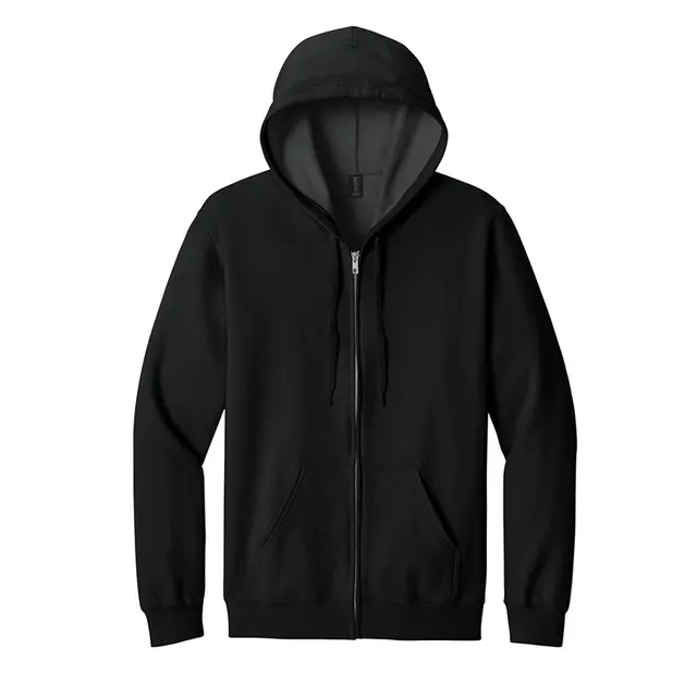 Gildan Midweight Fleece Full-Zip Hooded Sweatshirt Black Front