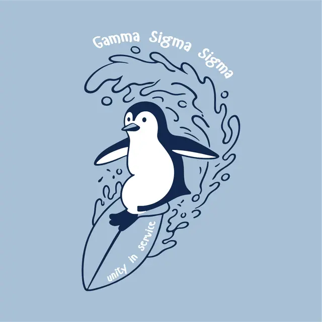 Gamma Sigma Sigma Surfing Penguin Design PR Crewneck