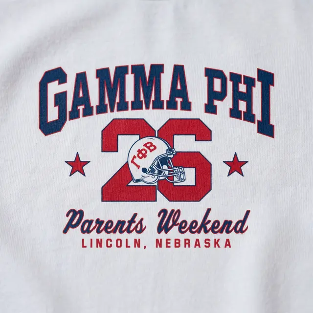 Gamma Phi Block Lettering Football Helmet Parents Weekend Crewneck