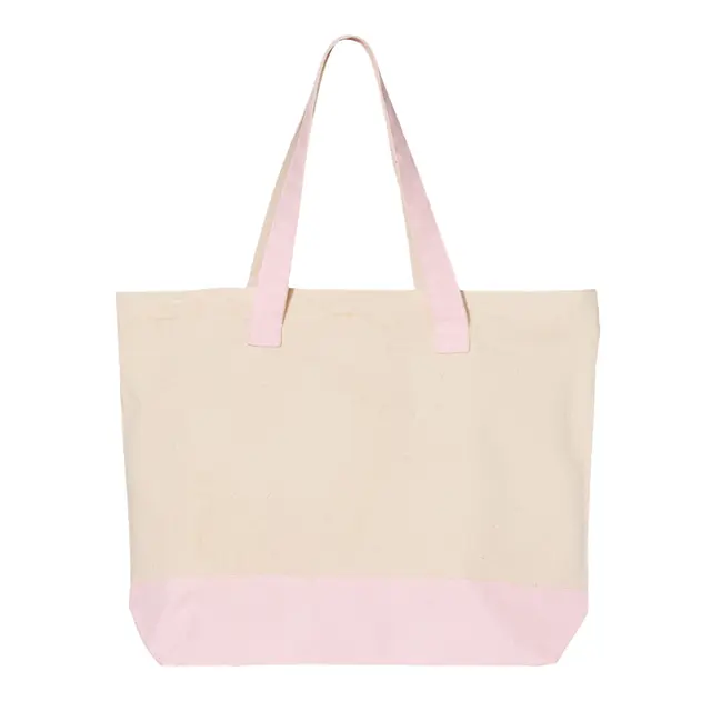 Q-Tees 19L Zippered Tote - Q1300 Natural Light Pink Back