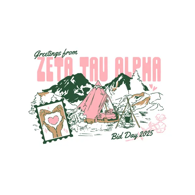 Zeta Tau Alpha Pink Tent and Mountain Bid Day Shirt