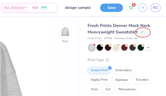 Change the Product for Your Design on the Design Tool