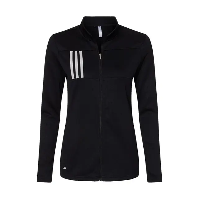 Adidas Women's 3-Stripes Double Knit Full-Zip a483 Black Grey Two Front