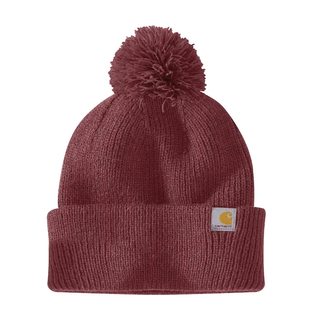 Carhartt Womens Knit Pom-Pom Cuffed Beanie Sable Front