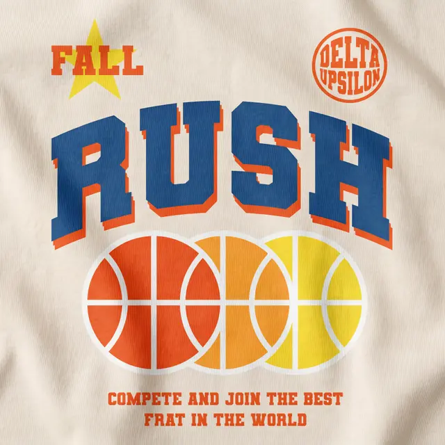 Delta Upsilon Block Lettering Basketball Theme Rush Crewneck