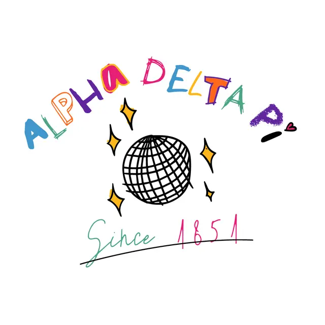 Alpha Delta Pi Colorful Lettering and Disco Ball PR Hoodie