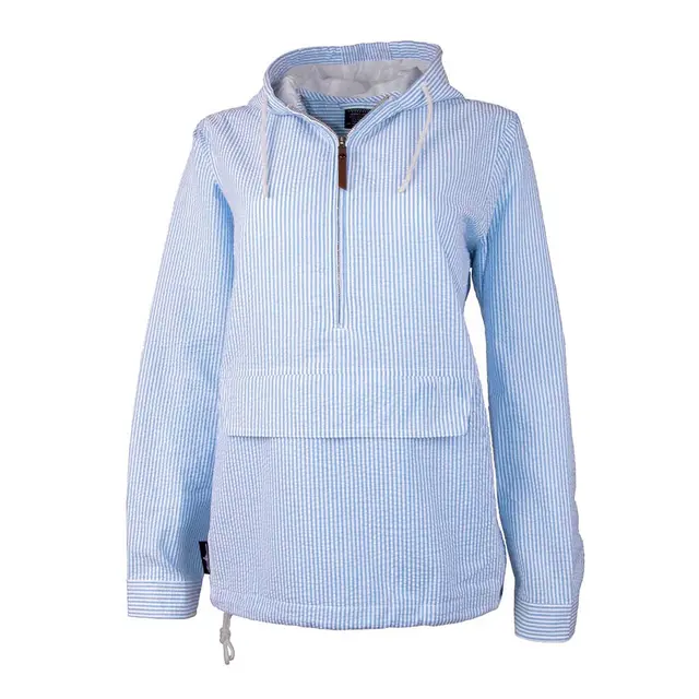 Customizable Charles River Women's Bar Harbor Pullover 5002 Blue-Seersucker Front