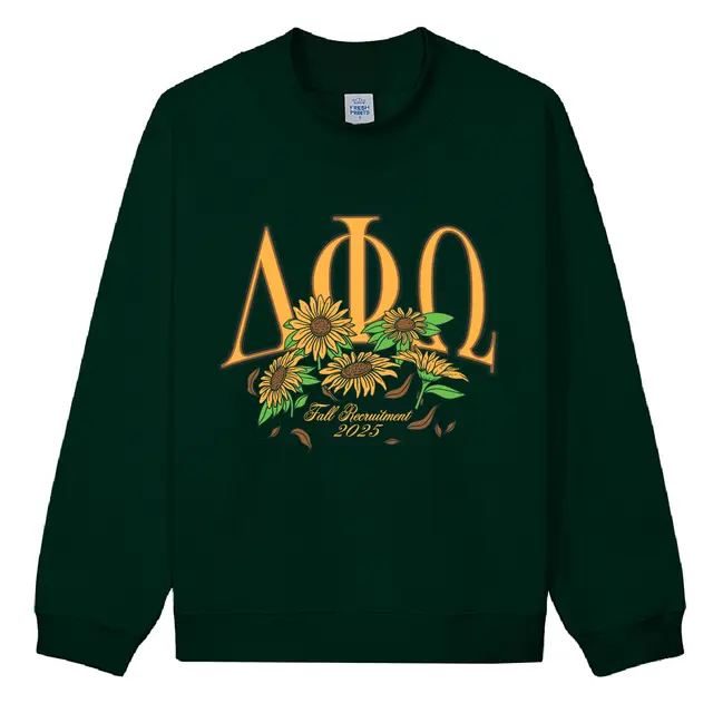 Delta Phi Omega Sunflower Text Fall Recruitment Crewneck 2