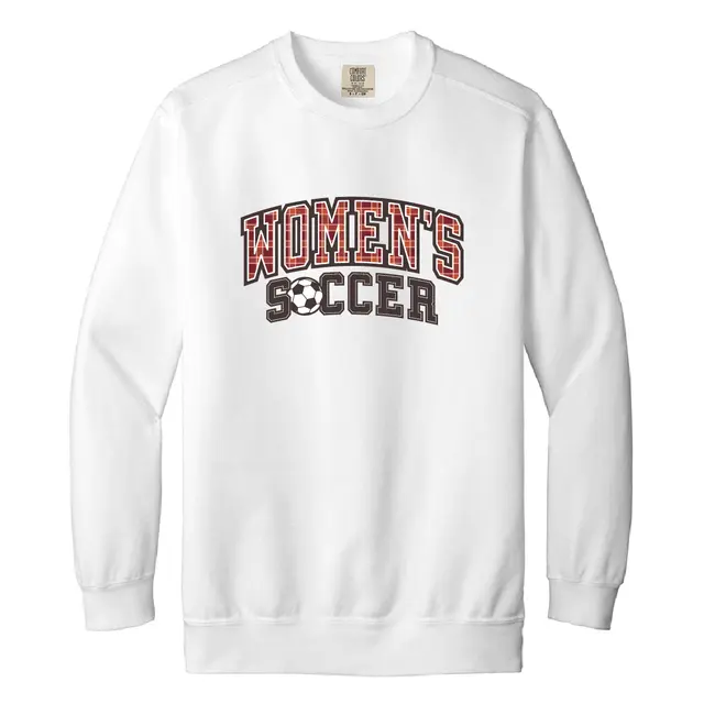 Women's Soccer Plaid Block Text PR Crewneck 2