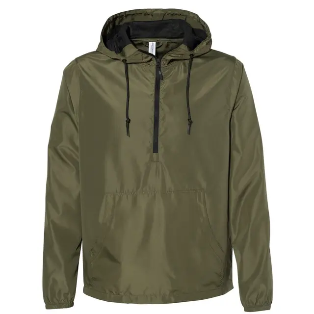 Independent Trading Co. Lightweight Windbreaker Pullover Jacket exp54lwp Army Black Zipper Front