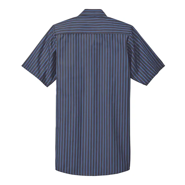 Red Kap Short Sleeve Striped Industrial Work Shirt Grey Blue Back