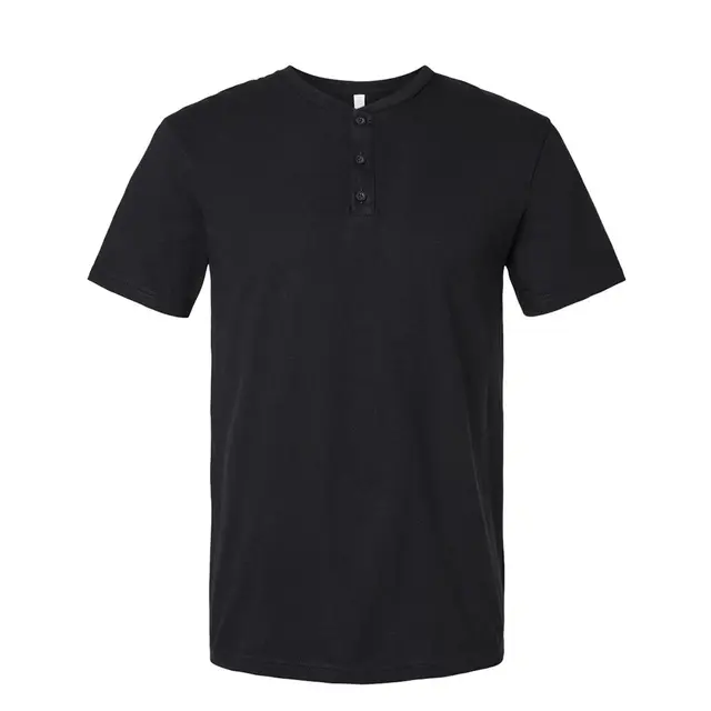 American Apparel Unisex CVC Henley Tee Black Front