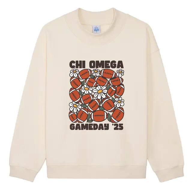 Chi Omega Football and Daisies Game Day Crewneck 2