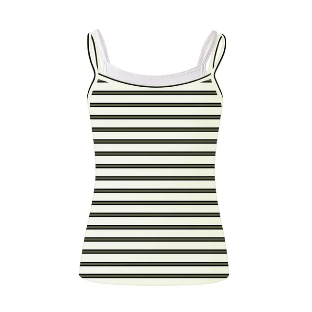 Fresh Prints  Bailey Layered Tank Cream Black Khaki Stripes mto Back