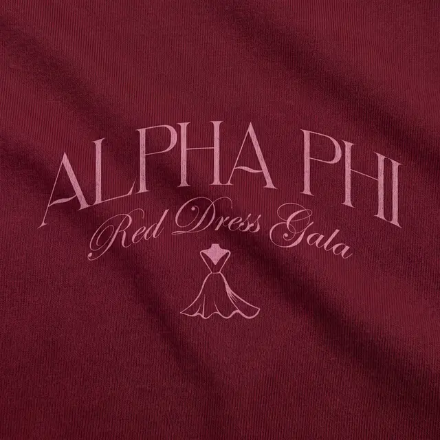 Alpha Phi Flowing Script Red Dress Gala Shirt