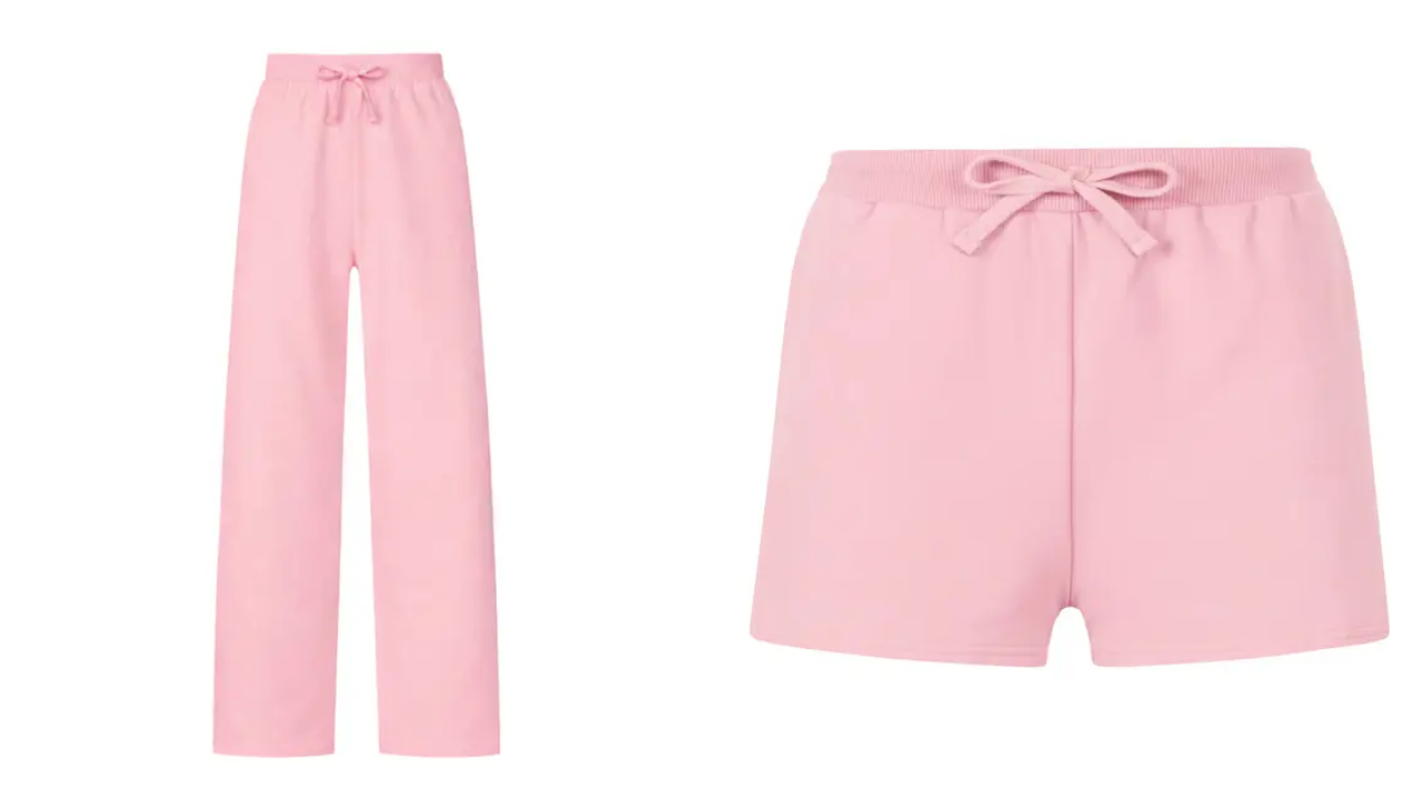 Fresh Prints Atlanta Midweight Sweatpants in pink and Savannah Midweight Sweat Shorts in pink