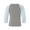 Youth CVC Three-Quarter Sleeve Raglan Ice Blue Sleeves Dark Heather Grey Body Back